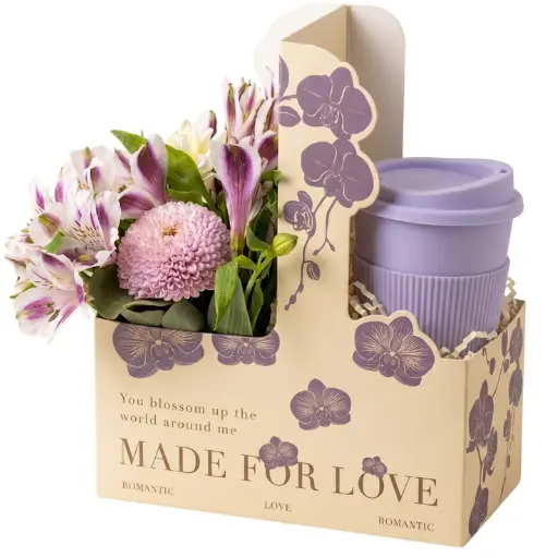 Portavaso de cafe con flores